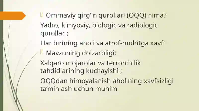 Aholini ommaviy qirg'in qurollaridan himoya qilish 2