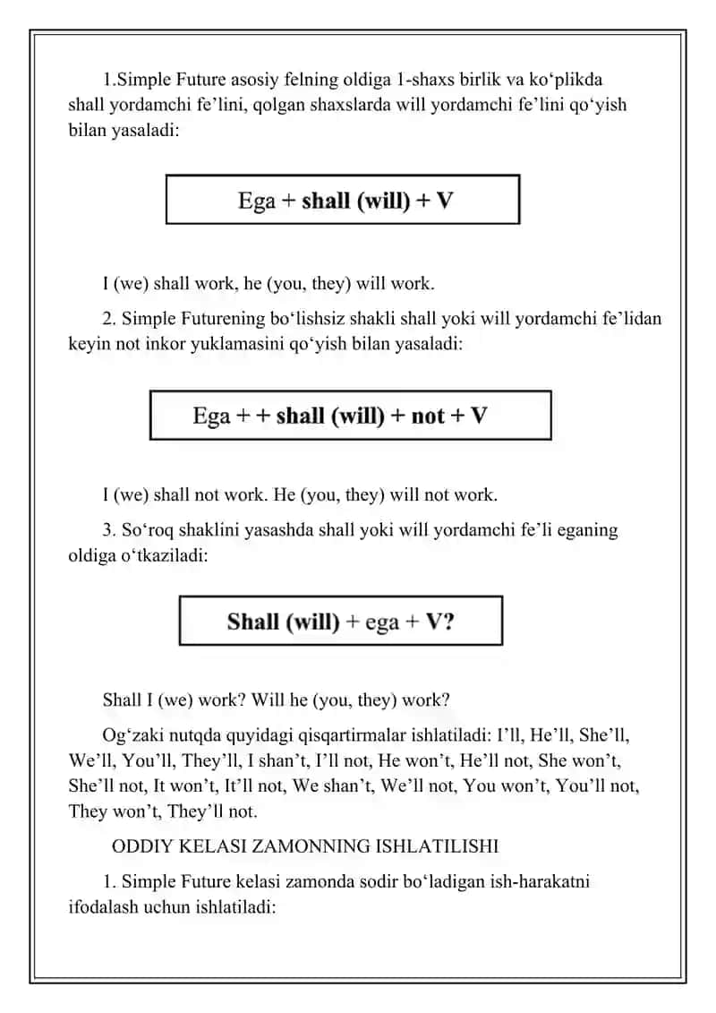 Oddiy kelasi zamonning yasalishi (The Simple Future Tense) 2