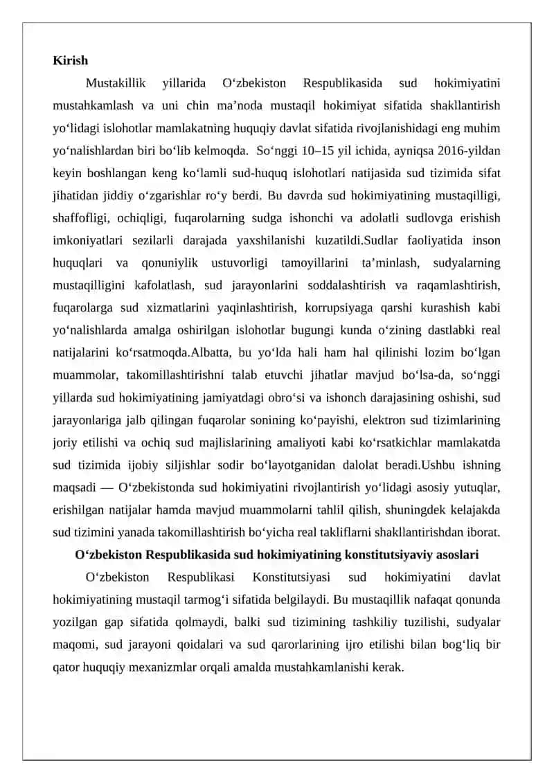 O‘zbekistonda sud hokimiyatining yutuqlari 2