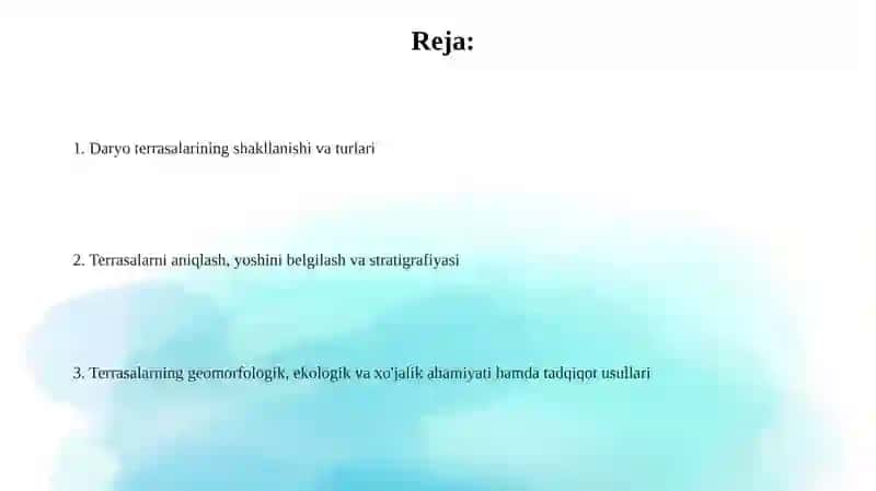 Daryo terrasalari tuzilishi chizmasini ishlash va tahlil qilish 2