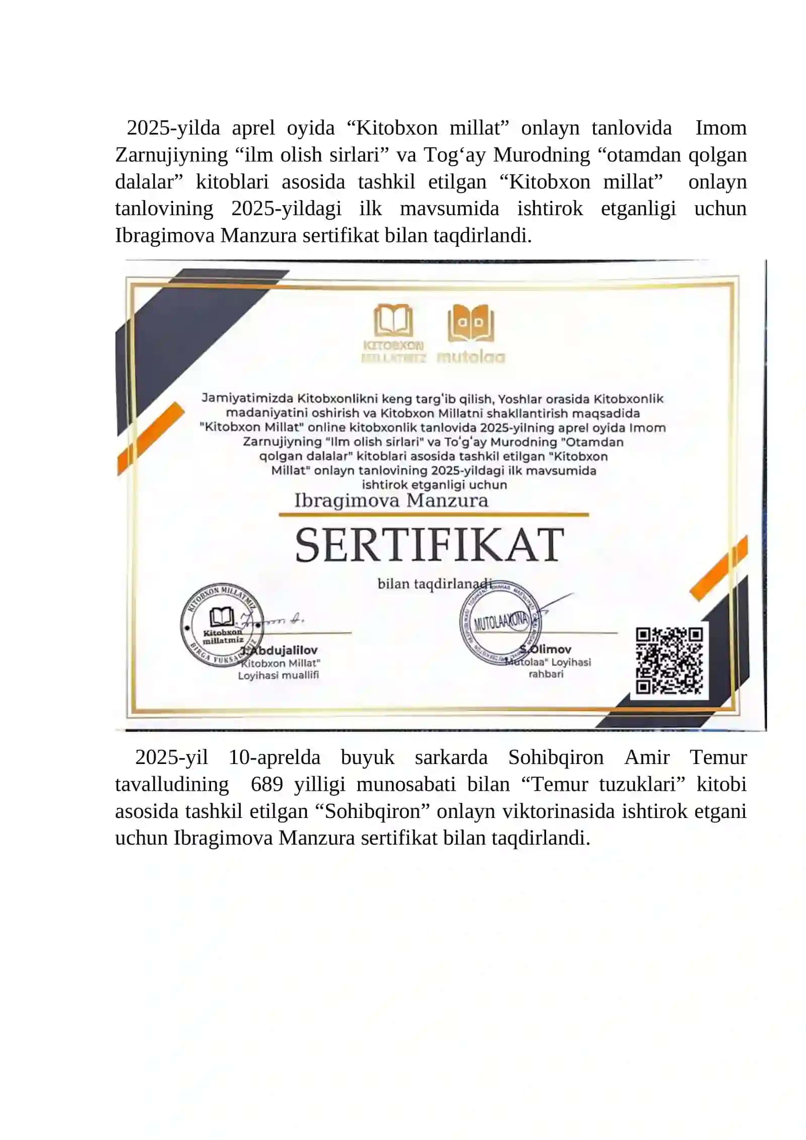 "Kitobxonlik madaniyati" 2
