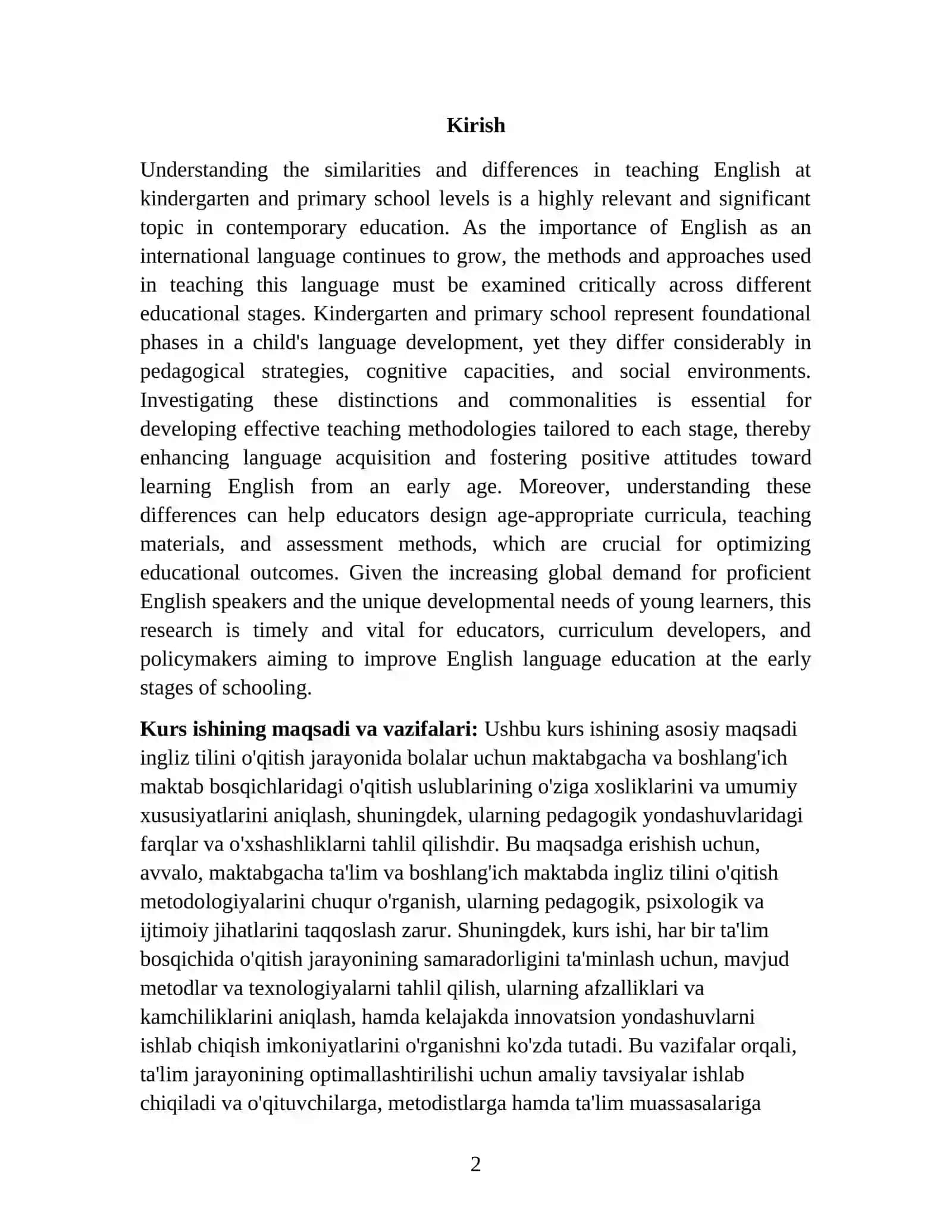 Similarities and Differences in Teaching English at Kindergarten and Primary School 2