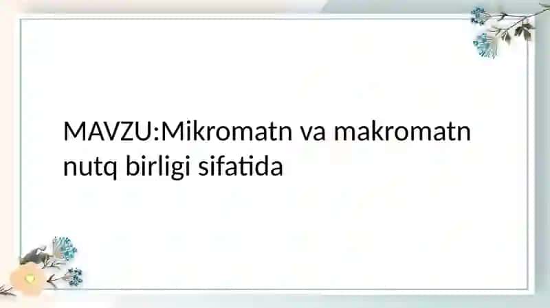 Til va Nutq fanidan ta'lim 2