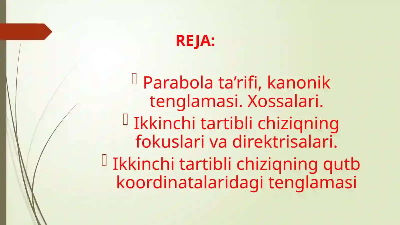 Parabola ta’rifi, kanonik tenglamasi 2