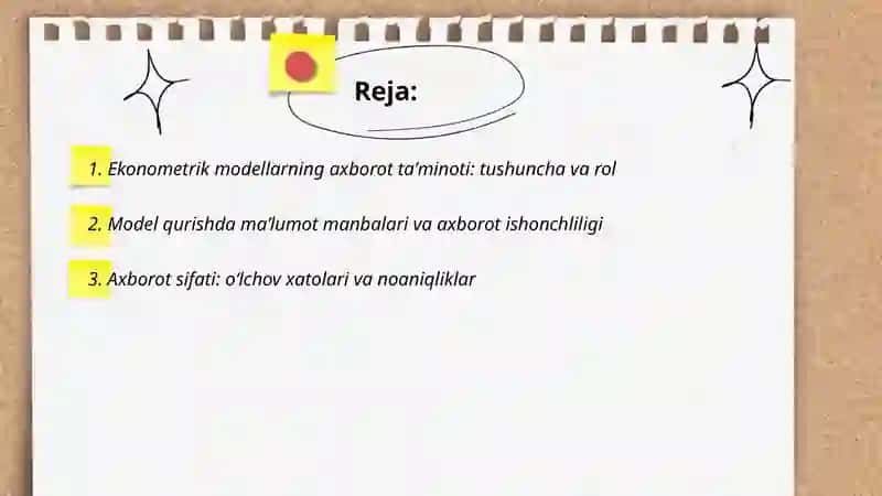Ekonometrik modellarning axborot taminoti 2