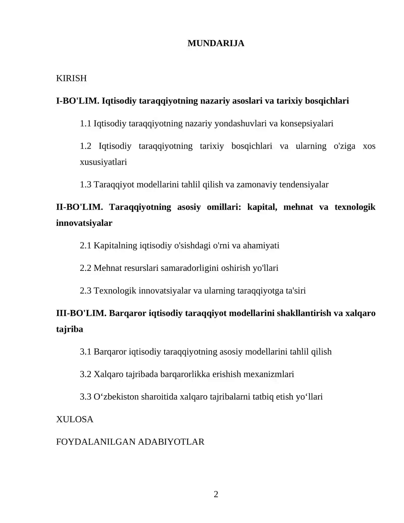 Iqtisodiy taraqqiyot nazariyasi 2
