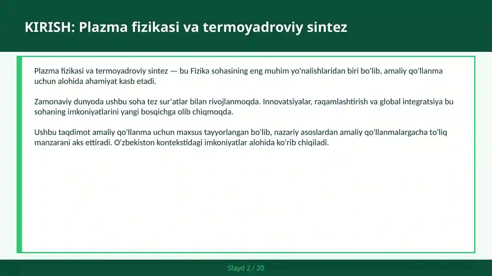Plazma fizikasi va termoyadroviy sintez 2