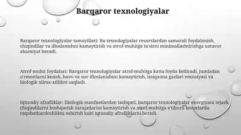 Barqaror texnologiyalar tamoyillari 2