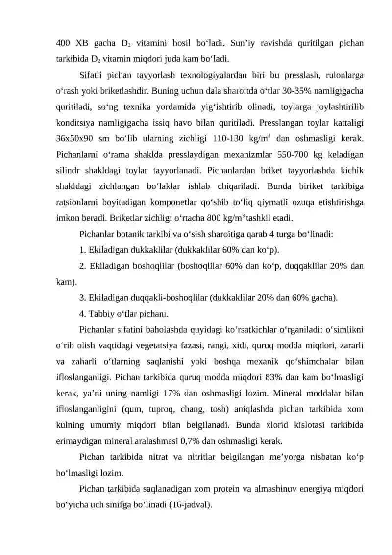 Pichan sifatini baholash 2