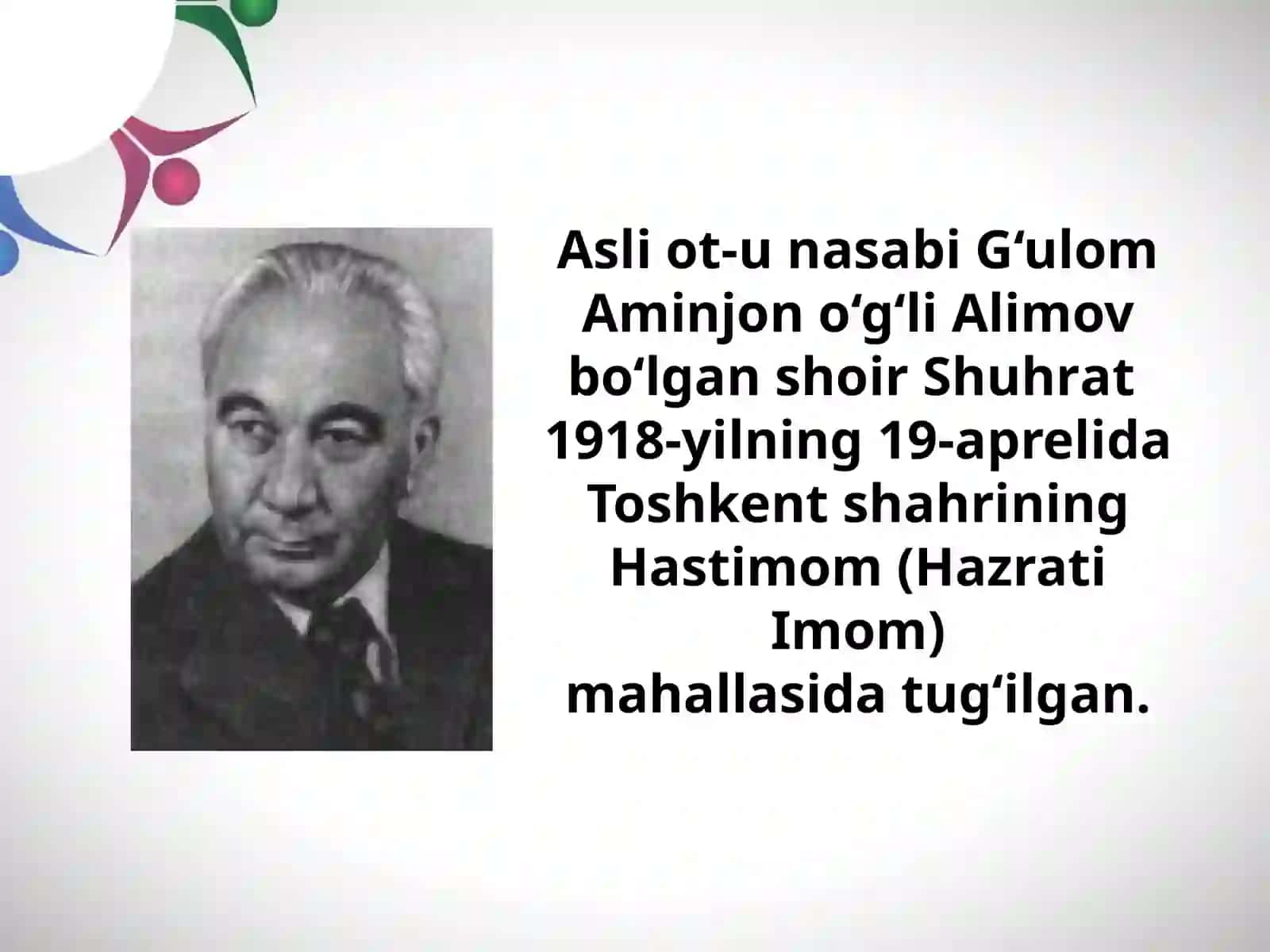 7-sinf Adabiyot fanidan Shuhrat hayoti va ijodi dars taqdimot 2