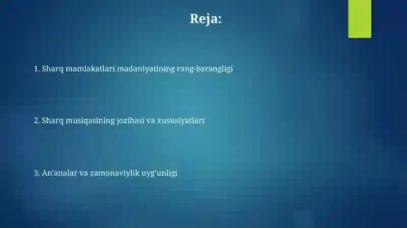 Sharq mamlakatlari madaniyati musiqasini yoritib berish 2