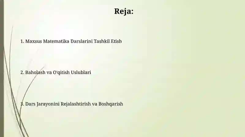 Maxsus Matematika Darslarini Tashkil Etish 2