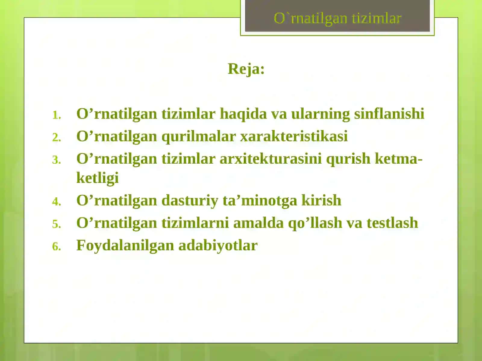 O'RNATILGAN TIZIMLARNING ASOSLARI 2