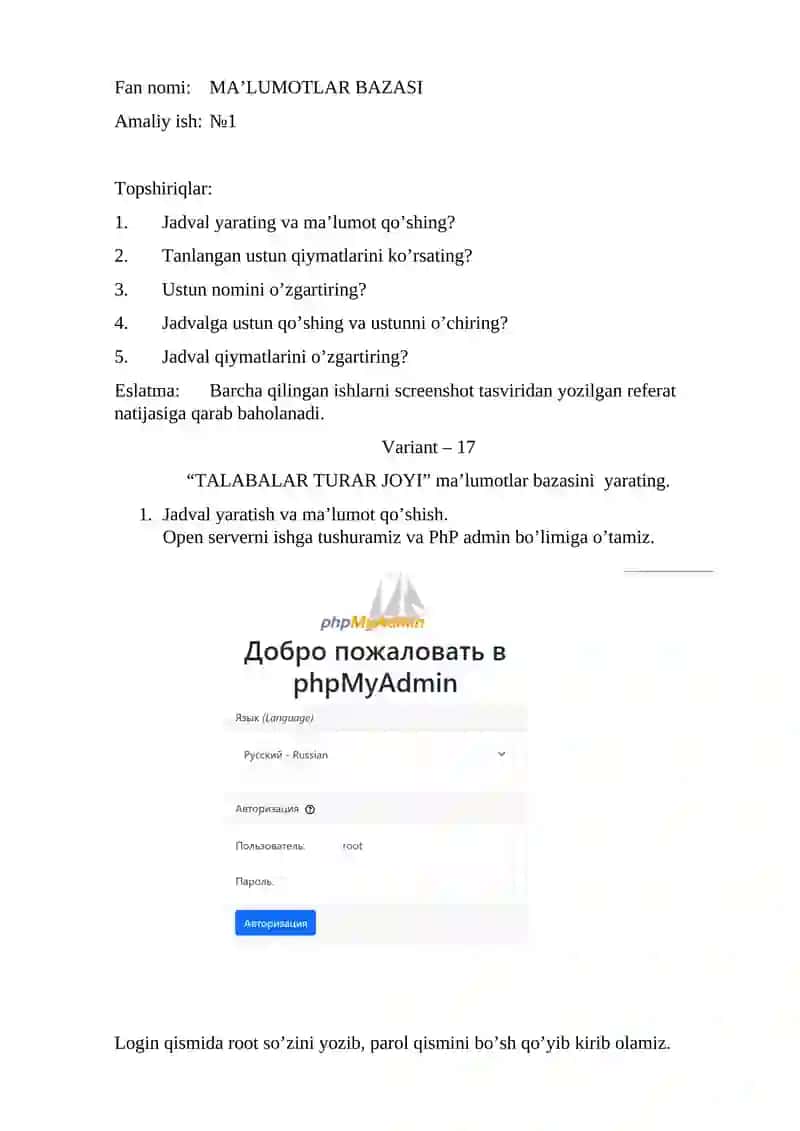 MA’LUMOTLAR BAZASI 2