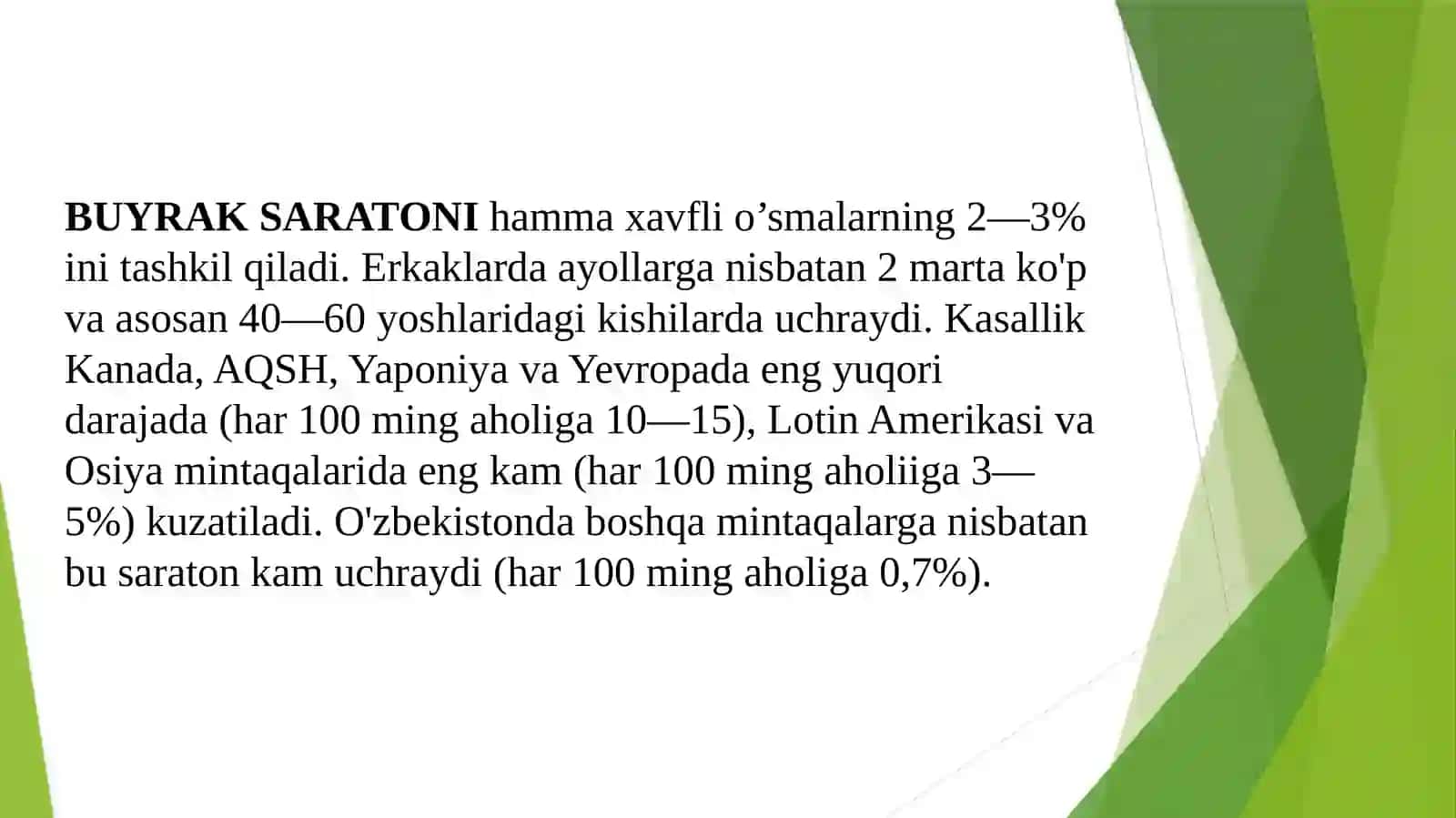 BUYRAK, PROSTATA BEZI VA SIYDIK QOPI SARATONI 2