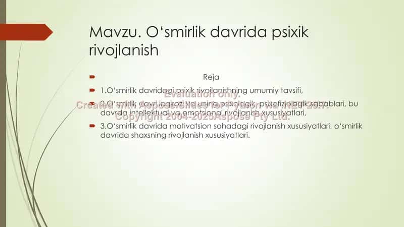 O‘smirlik davridagi psixik rivojlanish 2