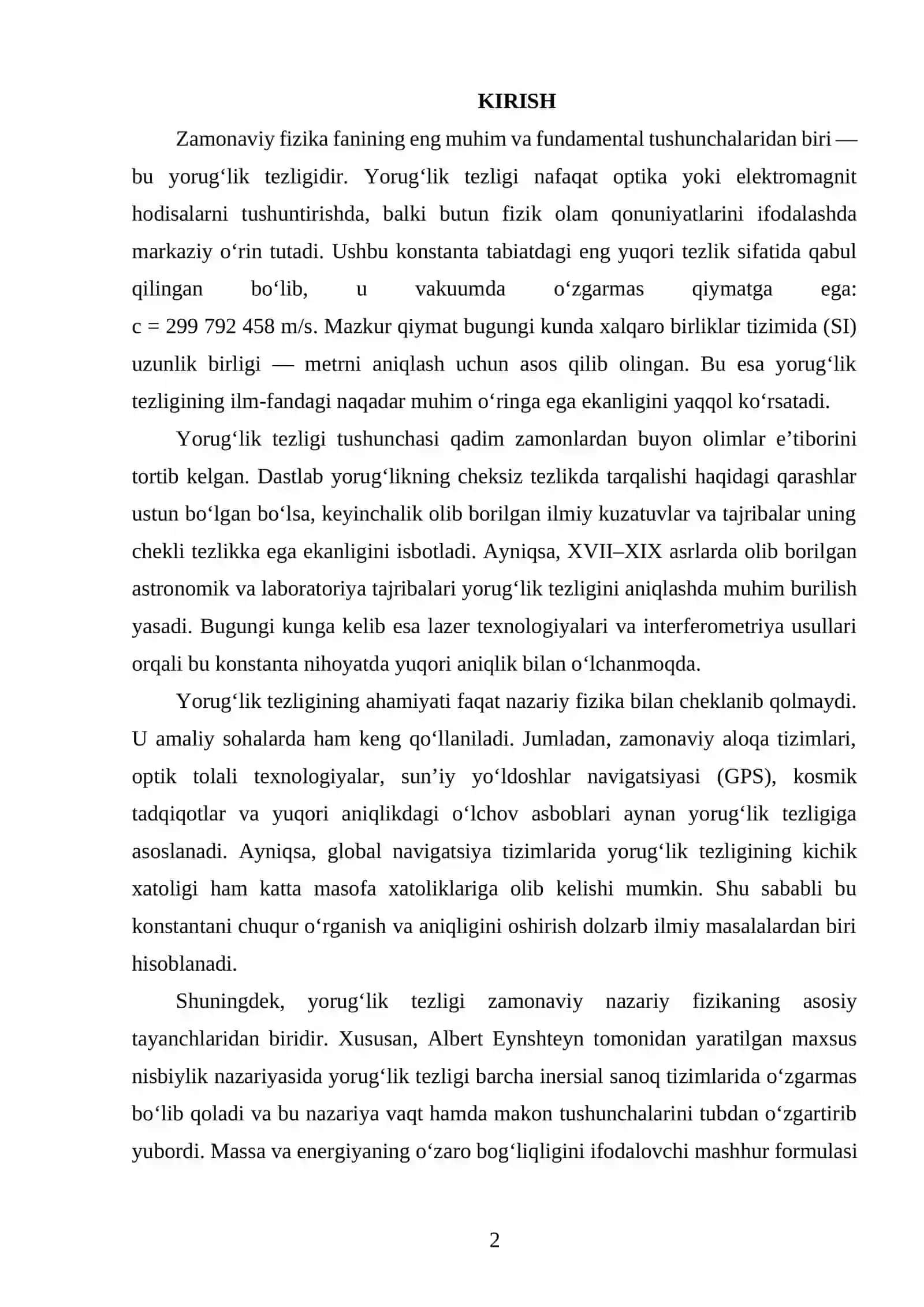 YORUGʻLIK TEZLIGI HAQIDA UMUMIY TUSHUNCHA 2