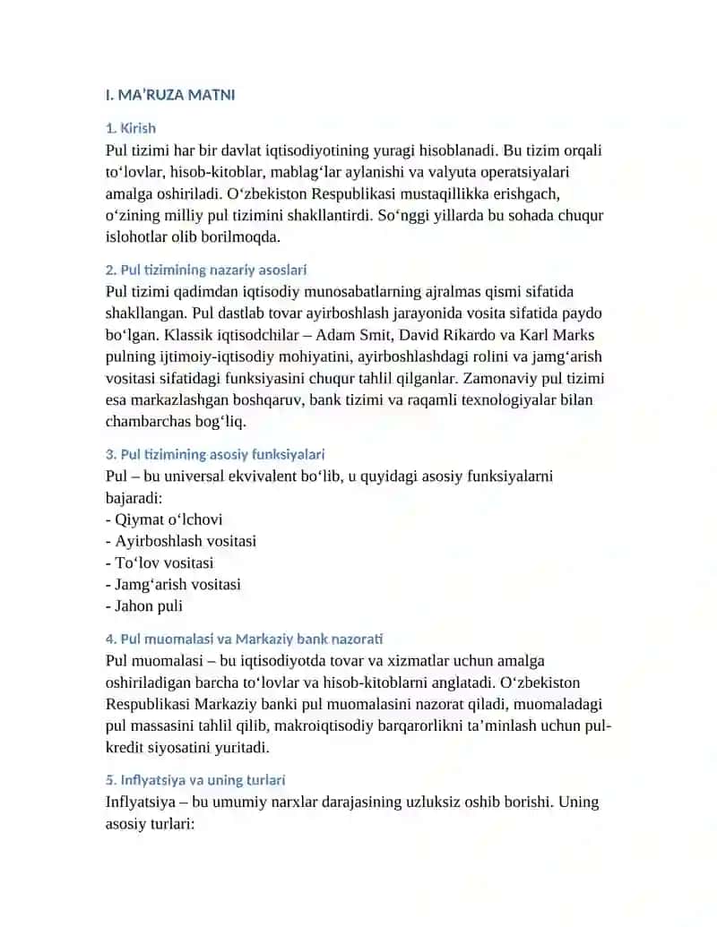 O‘zbekiston Respublikasida pul tizimi va uning elementlari 2