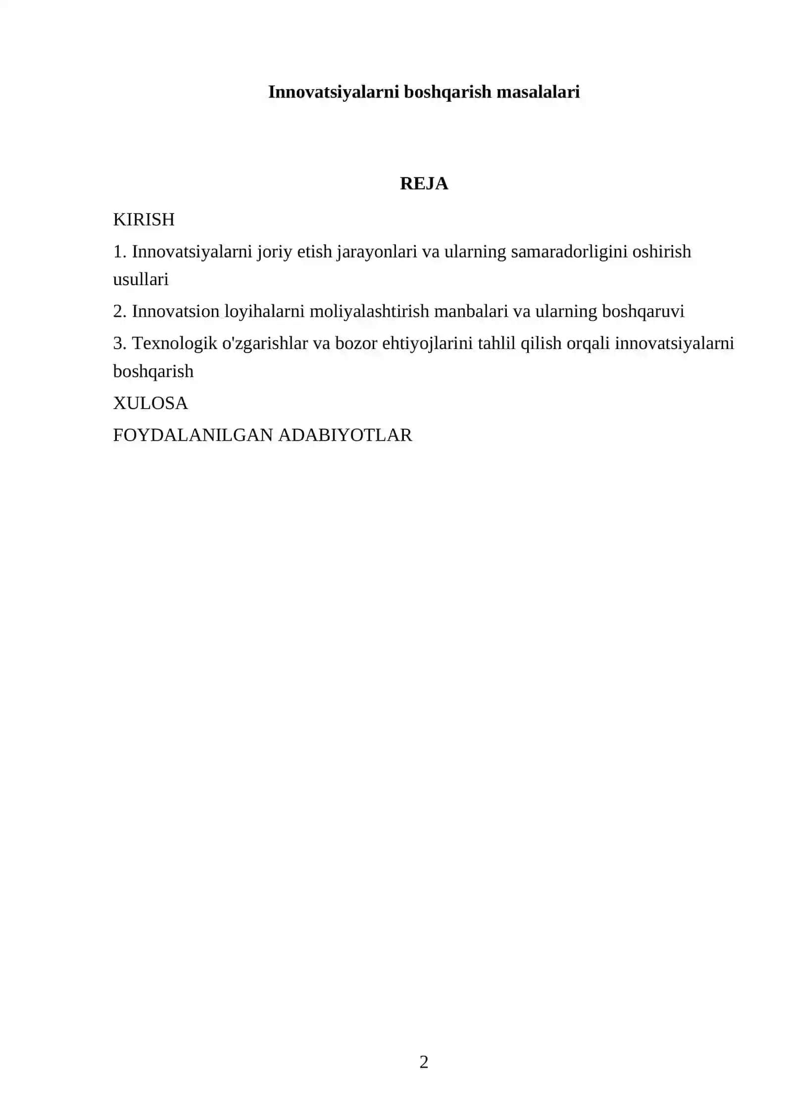 Innovatsiyalarni boshqarish masalalari 2