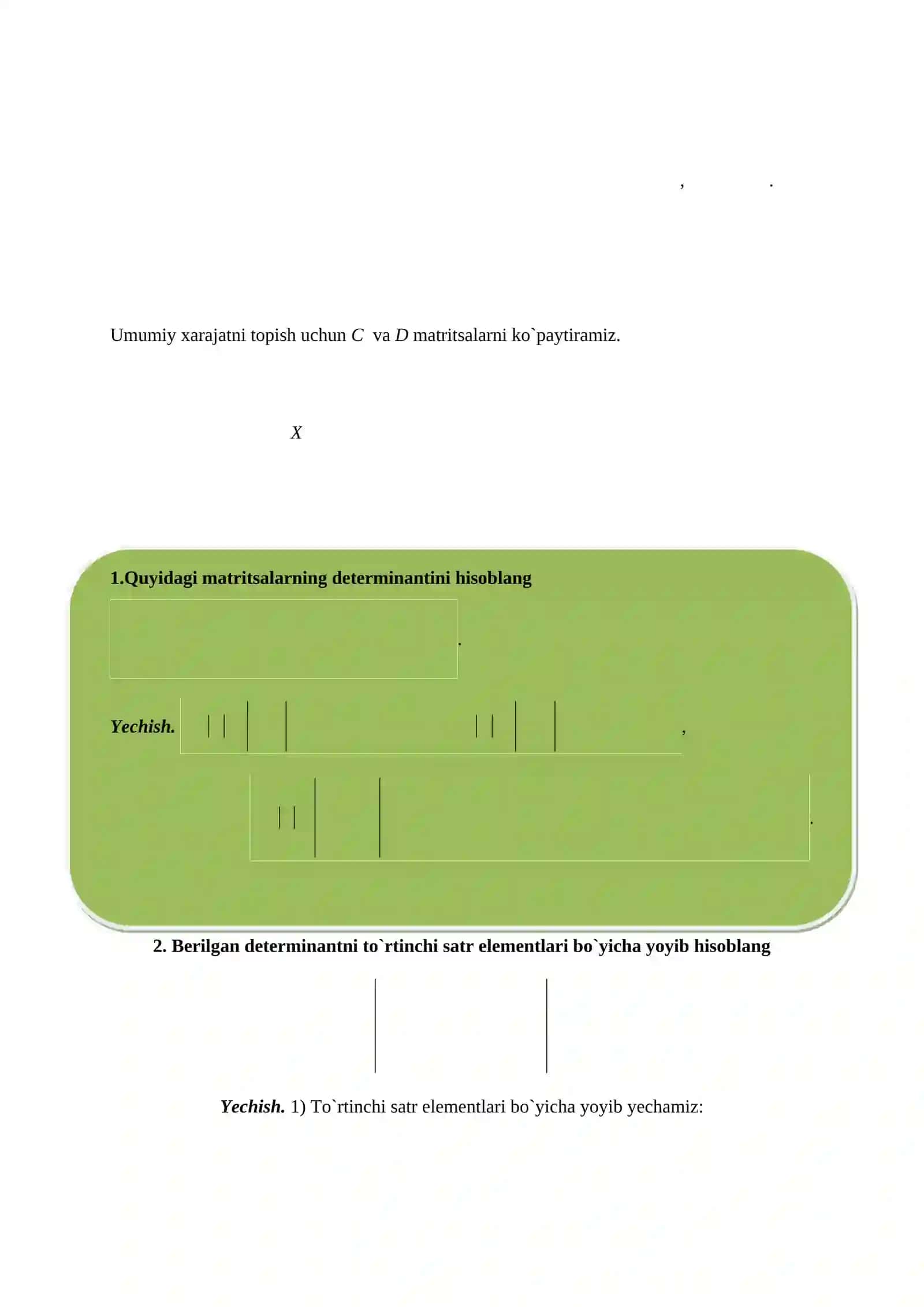 Matritsalarning determinantlarini hisoblash 2