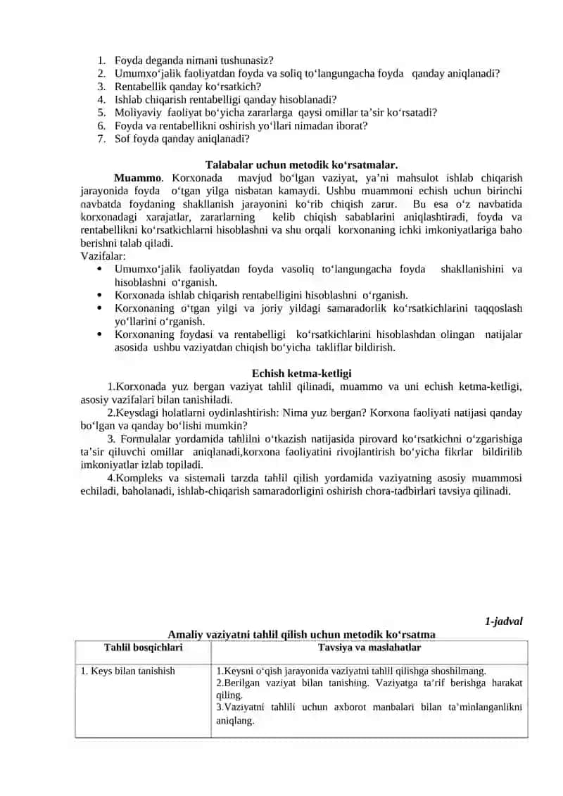 korxonani foydasi va daromadi 2