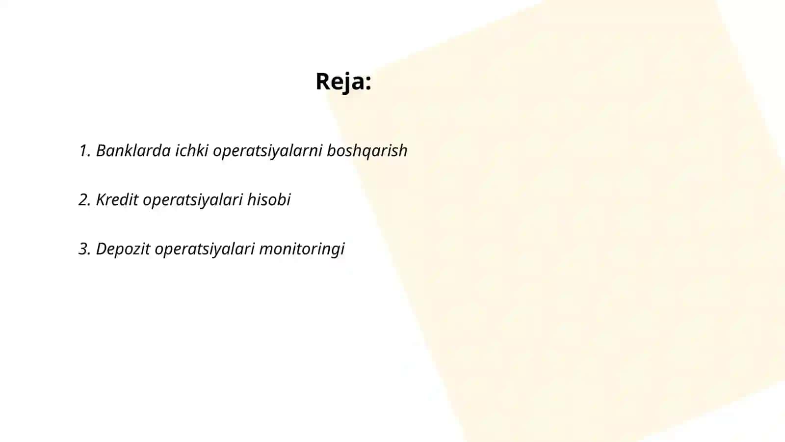 Banklarda ichki operatsiyalar hisobi 2