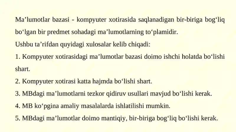 Ma’lumotlar bazasi tashkil etish 2