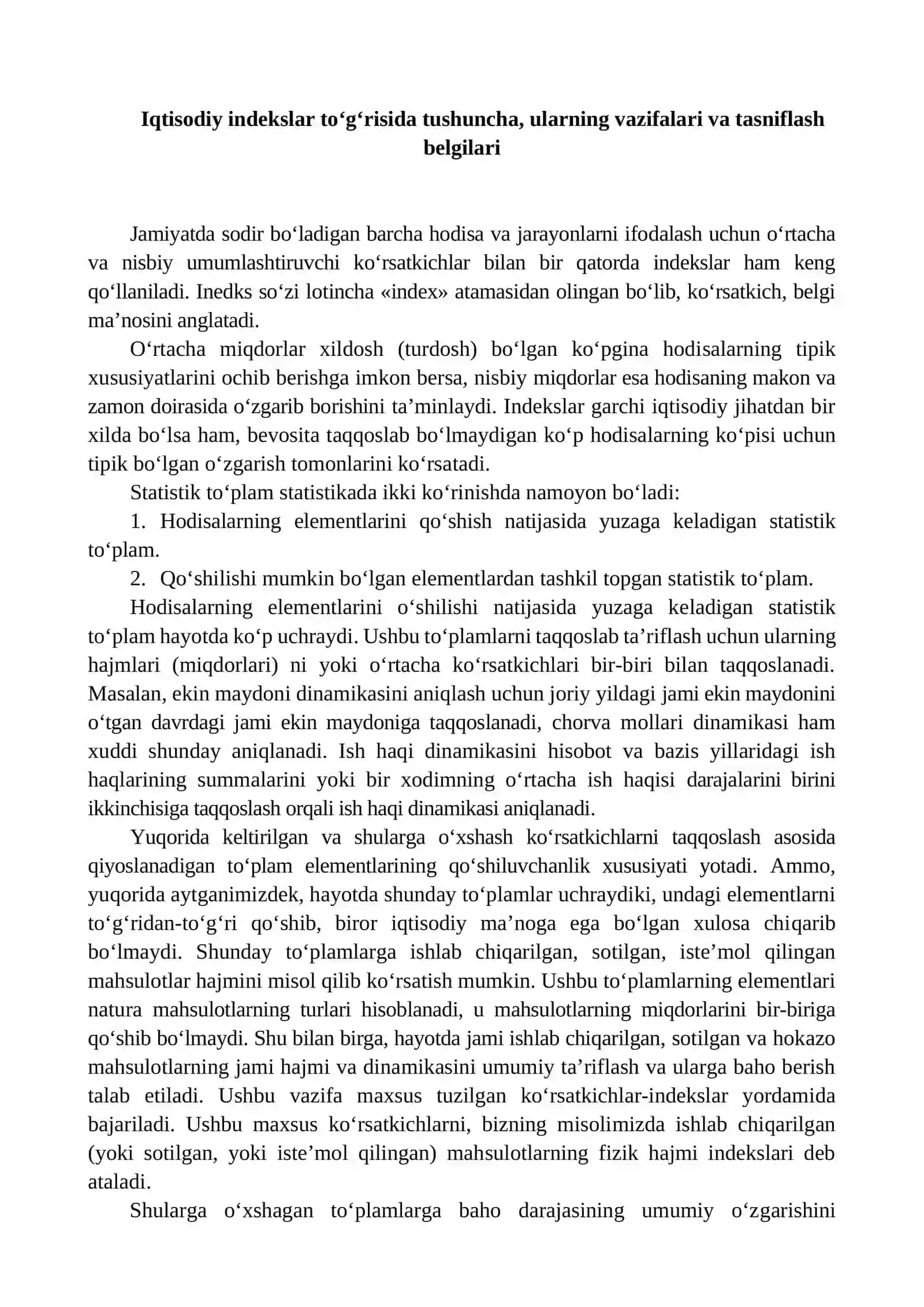 Umumiy indekslar-nisbiy miqdorlar sifatida 2
