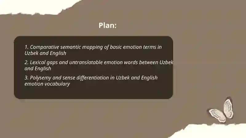 Semantic fields and lexical typology: "Emotions and Feelings" in Uzbek and English 2