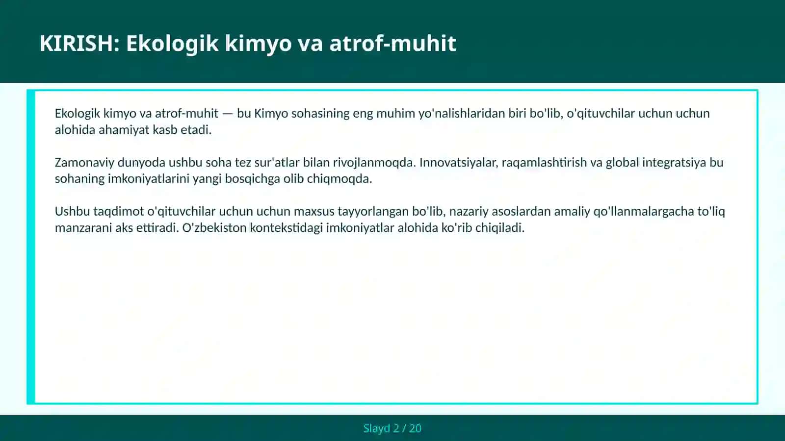 EKOLOGIK KIMYO VA ATROF-MUHIT 2