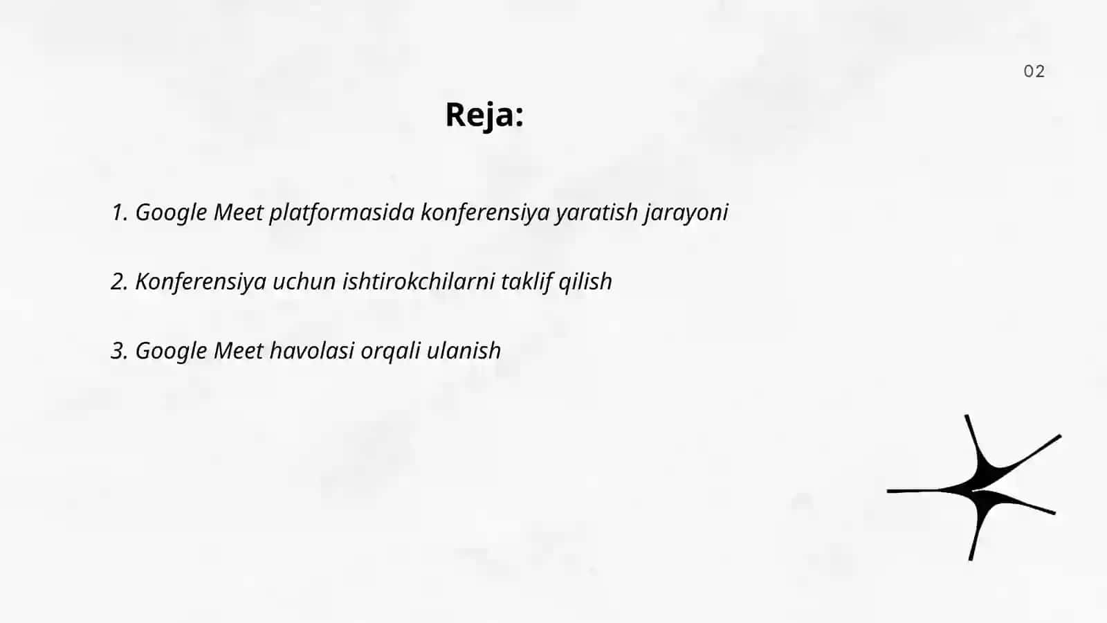 Google Meet platformasida konferensiya yaratish va unga foydalanuvchilarni ulash va boshqarish 2