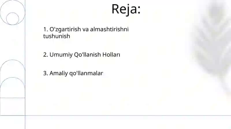 Oʻrin almashtirishlar va oʻrniga qoʻyishlar 2