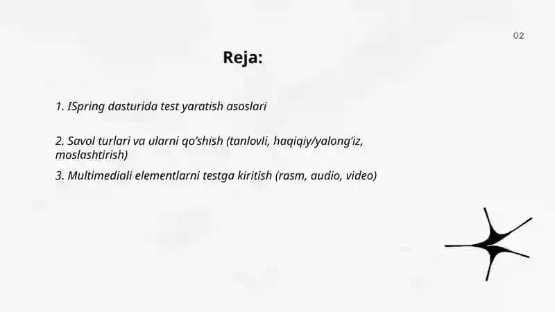 ISpring dasturida testlarni nashr qilish 2