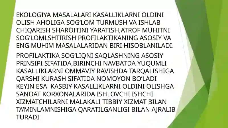 Ekologiya Masalalari Kasalliklarni Oldini Olish 2
