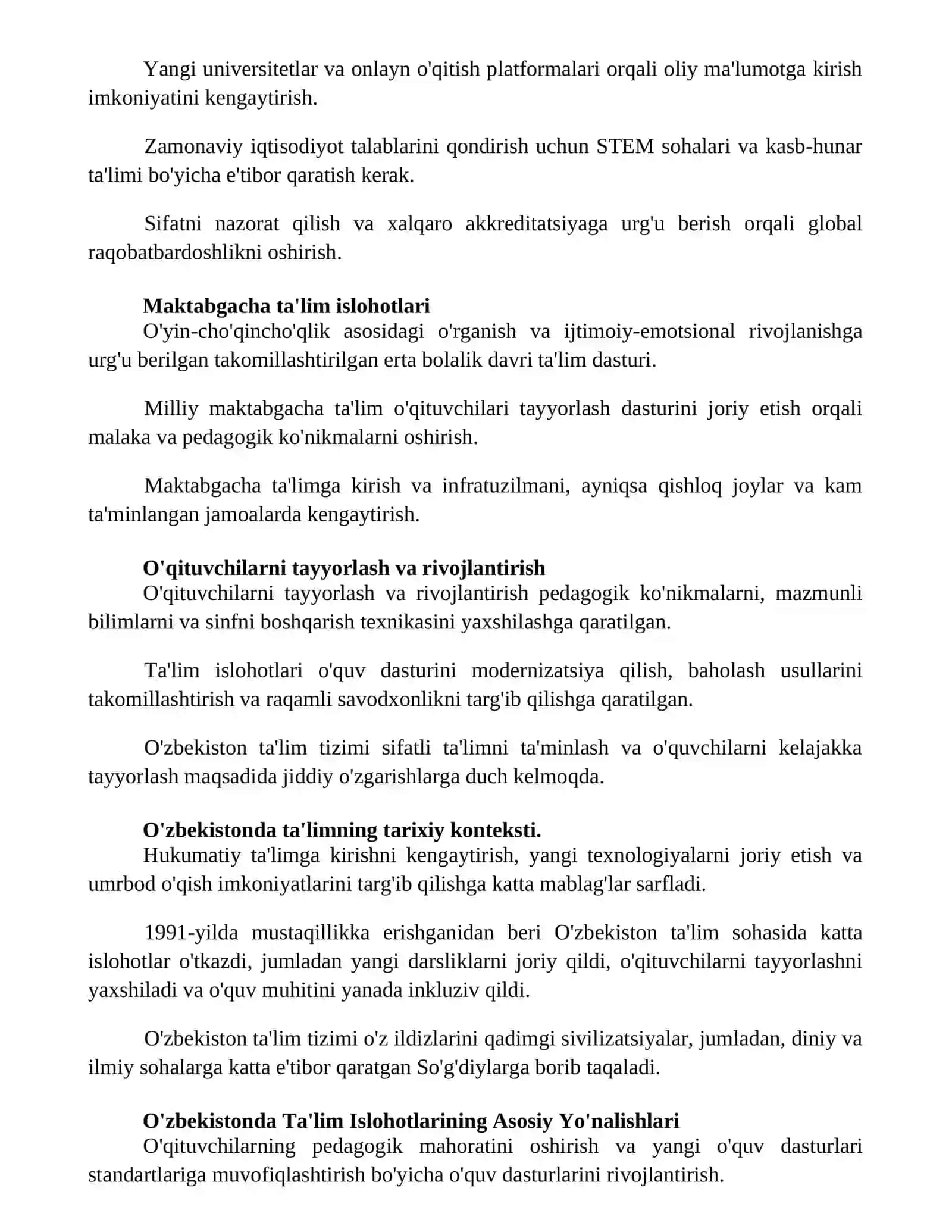 Ta'lim sohasida amalga oshirilayotgan islohotlar 2