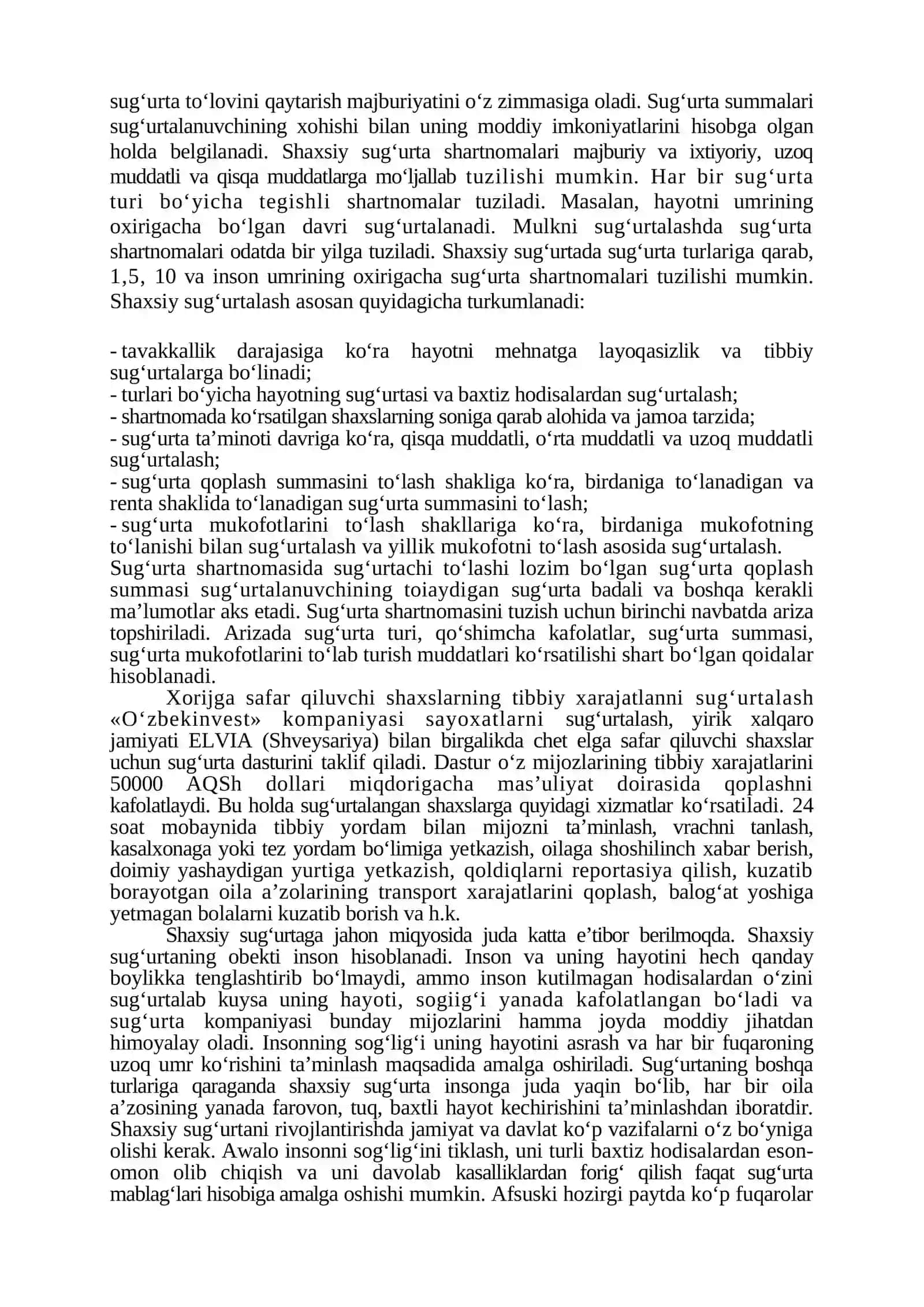 Sug‘urta ishining klassifikatsiyasi. Javobgarlik sug‘urtasi 2