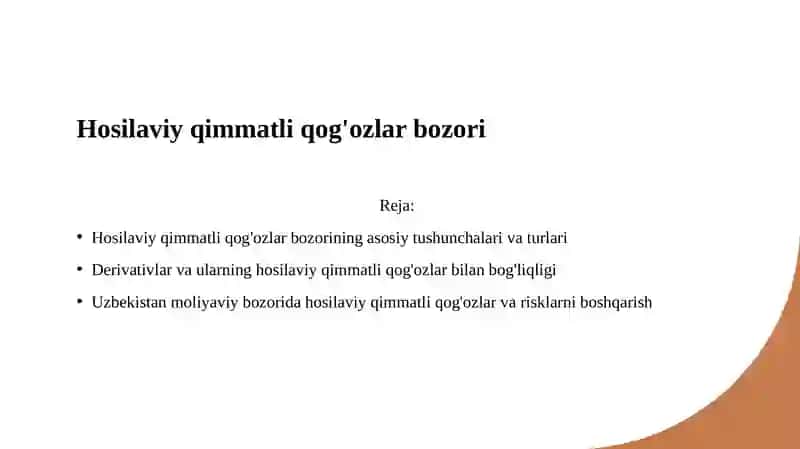 Hosilaviy qimmatliq o'zgaruvchilar bozori 2