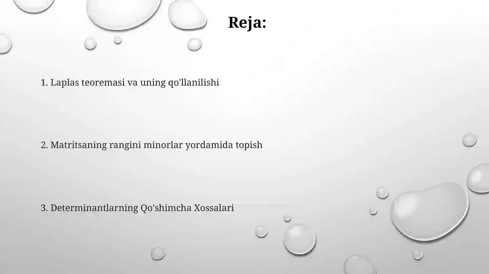 Determinantning qo'shimcha xossalari. Laplas teoremasi. Matritsaning rangini minorlar orqali topish 2