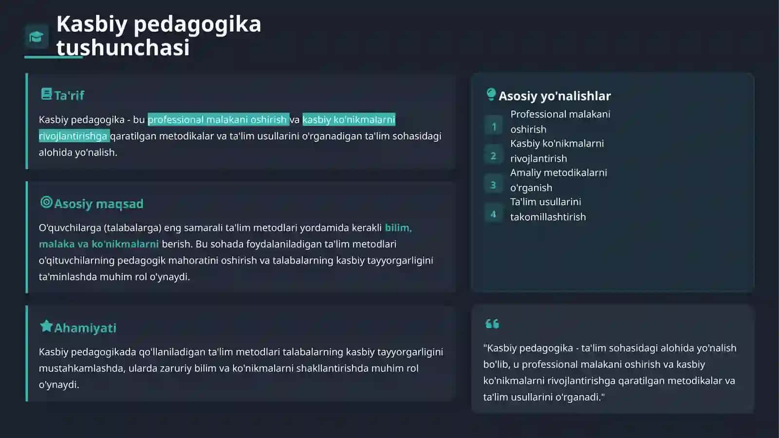 Kasbiy ta'limda o'qitishning turlari 2