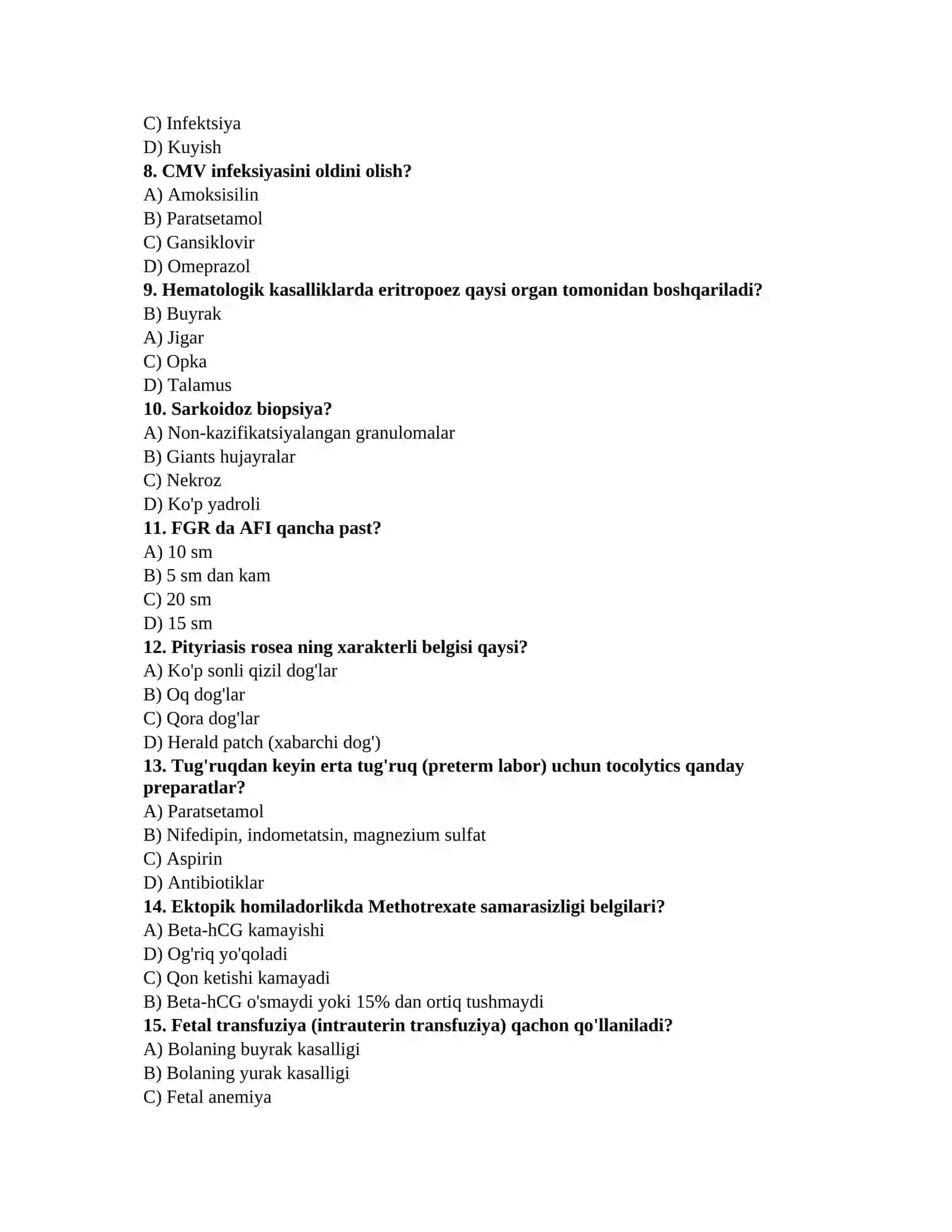 Shifokor ishga kirish testlari 2