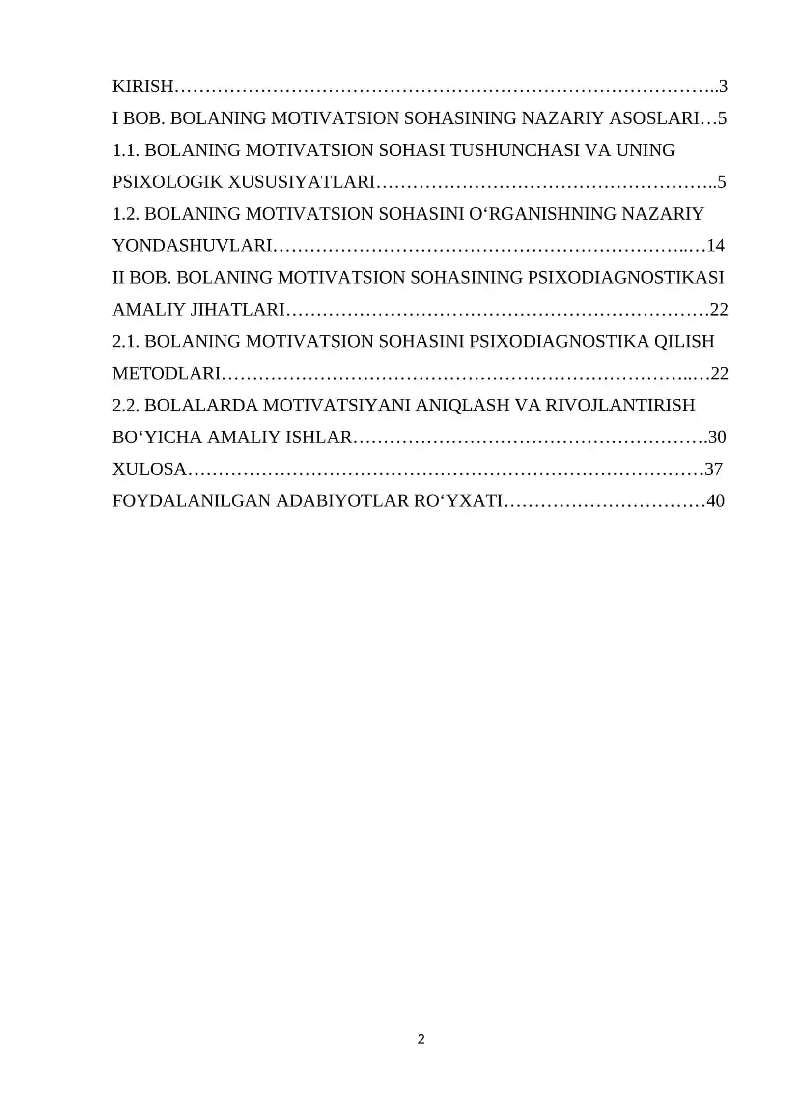 Bolaning motivatsiyon sohasining psixodiagnostikasi kurs ishi 2