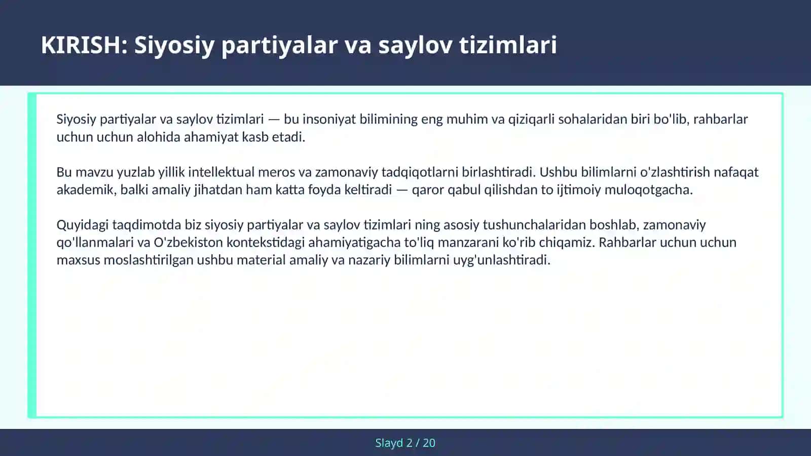 Siyosiy Partiyalar va Saylov Tizimlari 2
