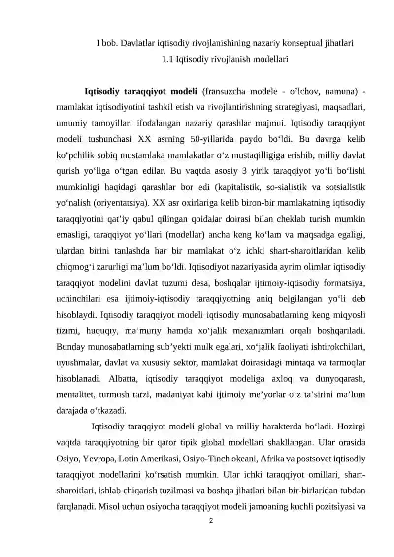 Iqtisodiy rivojlanish modellari 2