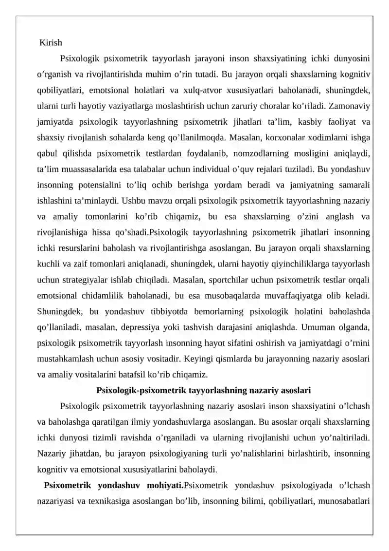 Psixologik psixometrik tayyorlash jihatlari 2