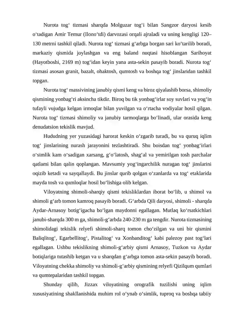 Viloyat yer yuzasining tuzilishi va orografik jihatlari 2