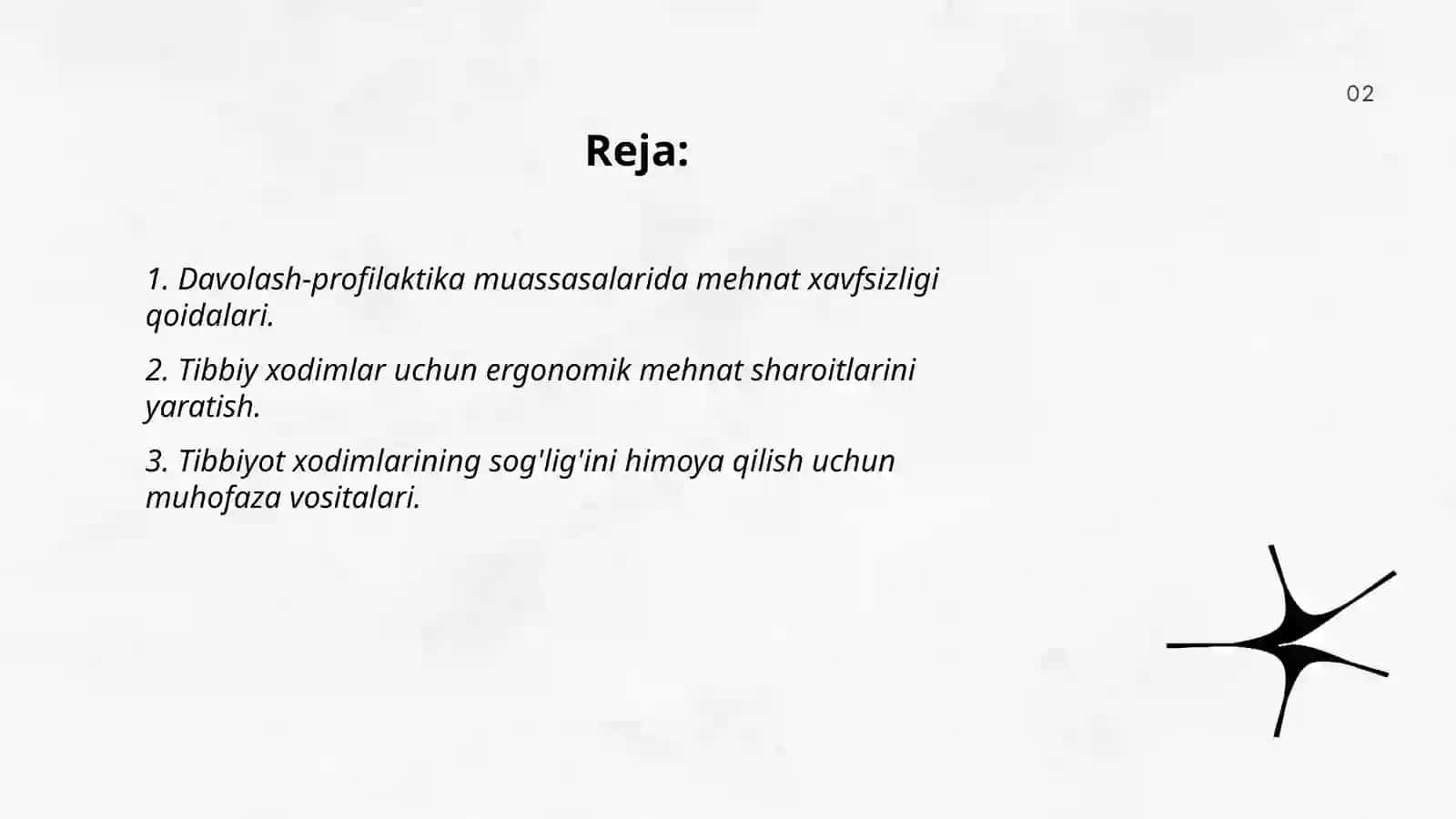 Davolash profilaktika muassalarida tibbiy xodimlarning salomatligini ta'minlovchi mehnat sharoitlarini tashkil etish 2