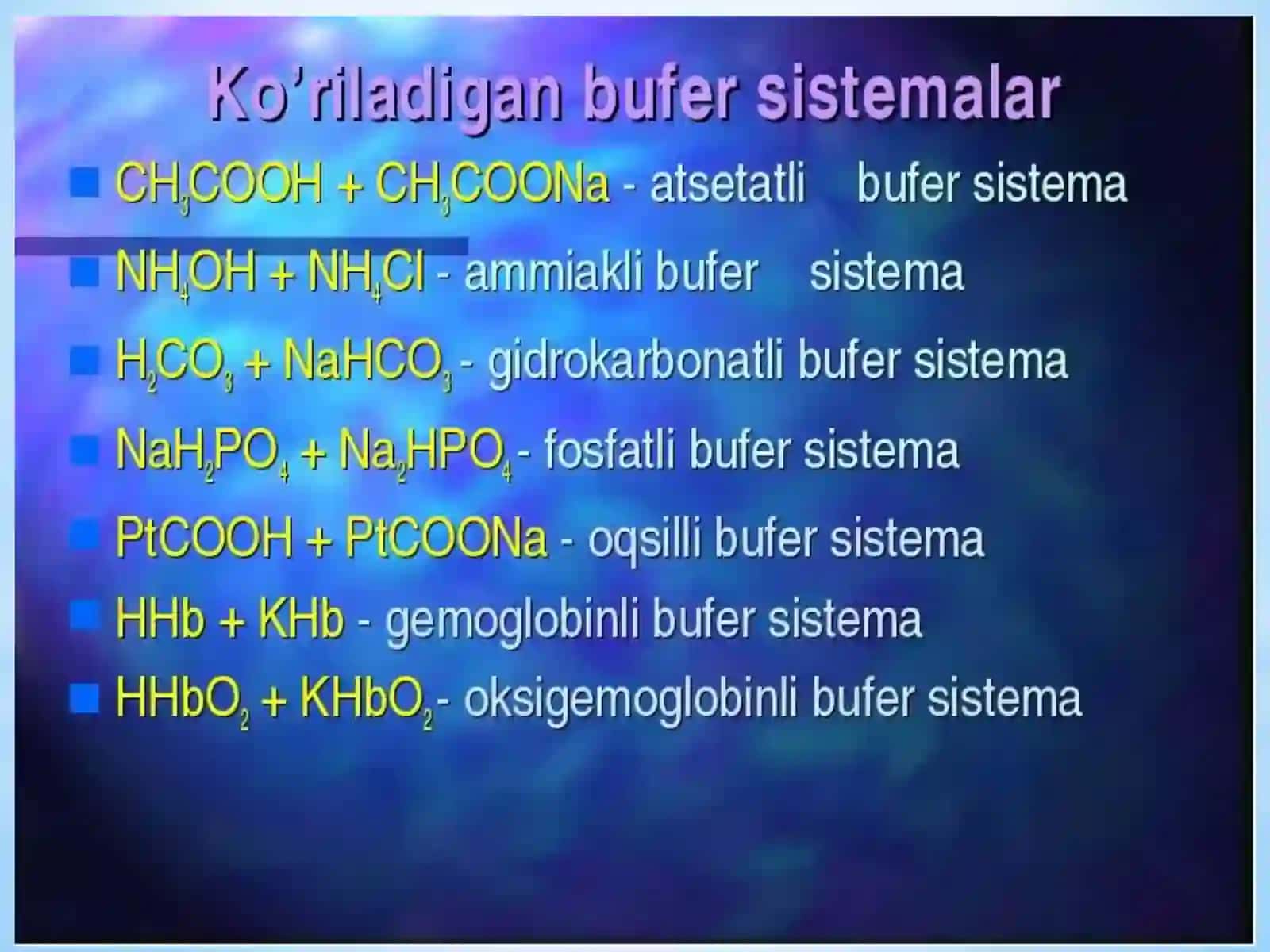 Bufer eritmalar tarkibi va ishlatilish sohalari 2