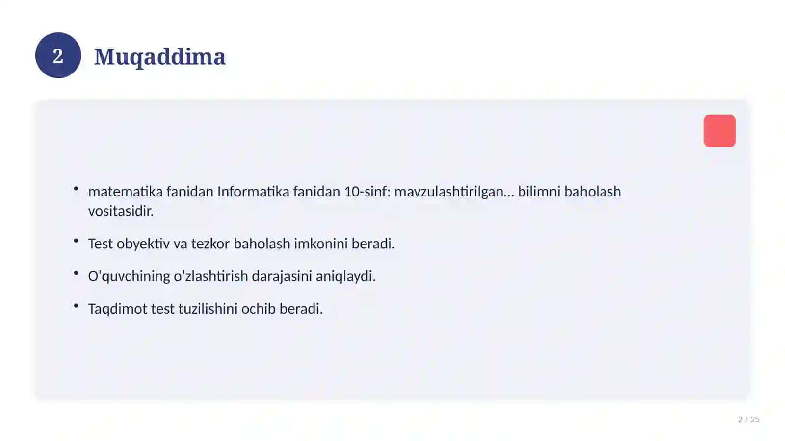 Informatika fanidan 10-sinf: mavzulashtirilgan nazorat ishi va tahlil 2