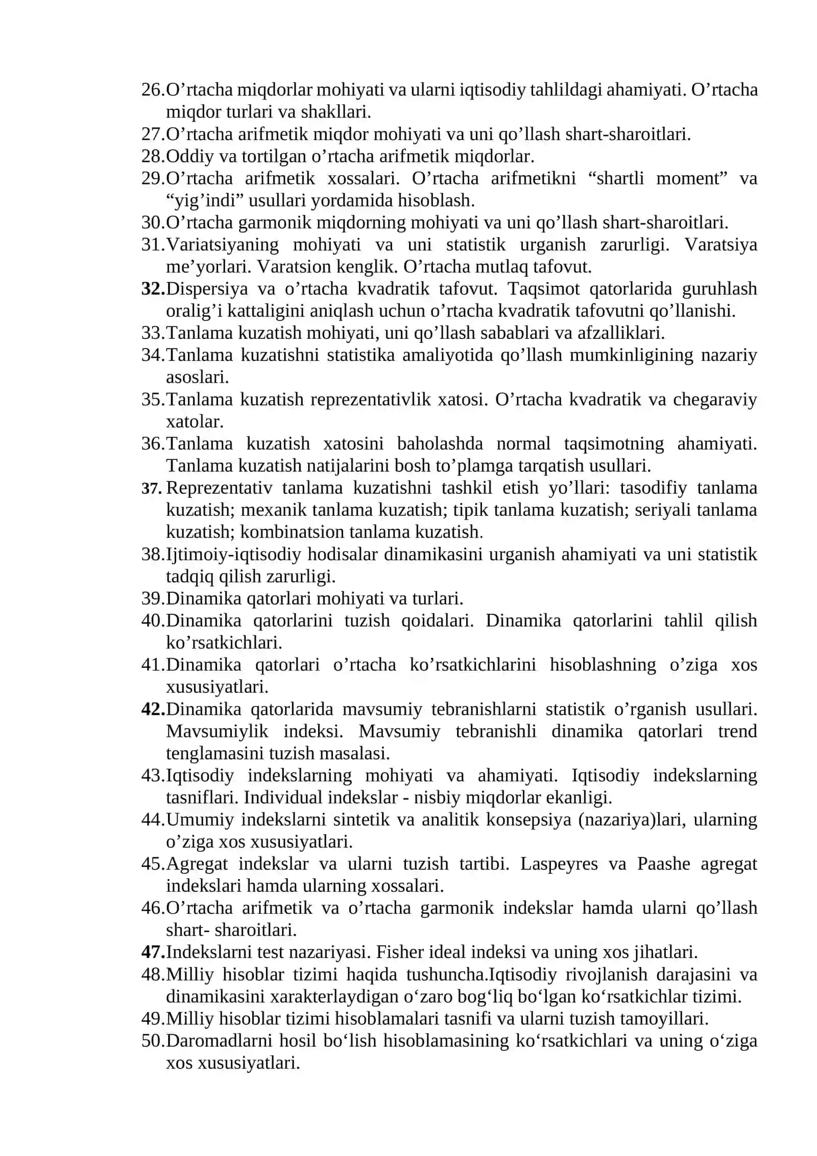 Statistika fanidan YAN savollari to‘plami 2