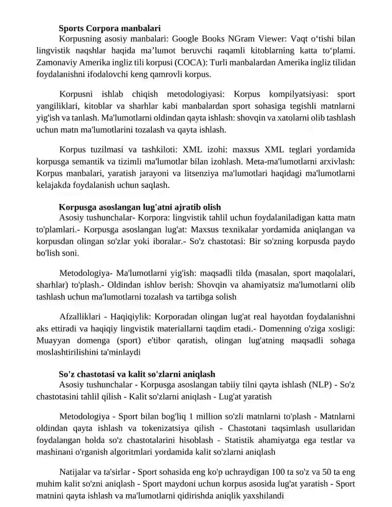 Korpusga Asoslangan LugʻAt Yaratish (Sport Sohasida) 2
